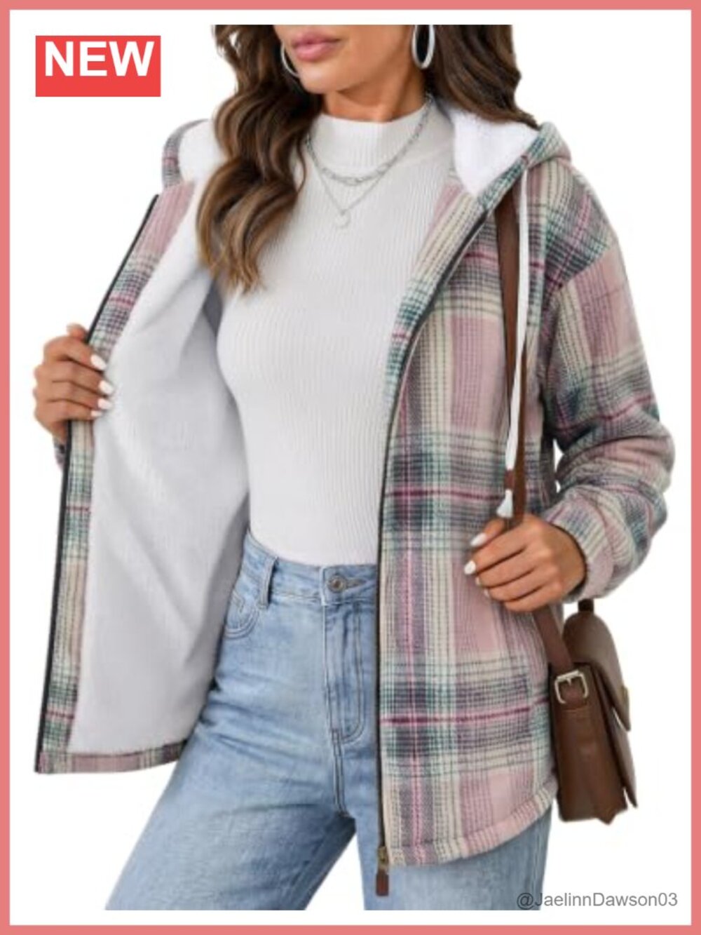 Womens Plaid Fleece Flannel Jacket Zip Sherpa Hooded Warm Coat
